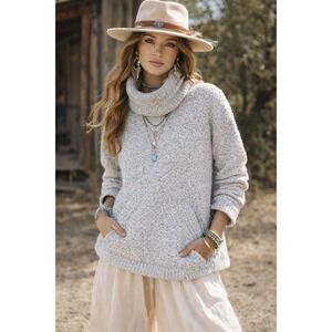 GapBody Wool Mohair Blend Cowl Neck Sweater Sz S Kangaroo Pocket Textured Fuzzy